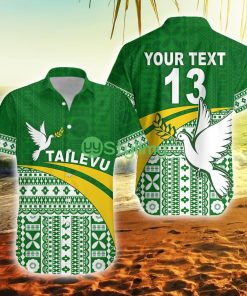Custom Name And Number Tailevu Rugby Fiji Rugby Tapa Pattern Green Fiji Button Down Hawaiian Shirt Trending Summer Product Photo 1