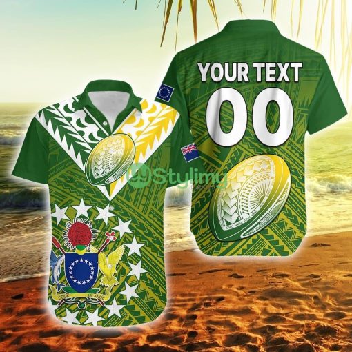Custom Name And Number The Kuki's Cook Islands Rugby Be Unique Vibe Green Cook Islands Button Down Hawaiian Shirt Trending Summer Product Photo 1