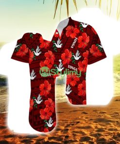 Custom Name And Number Tonga Rugby Polynesian Style With Hibiscus Tonga Button Down Hawaiian Shirt Trending Summer Product Photo 1