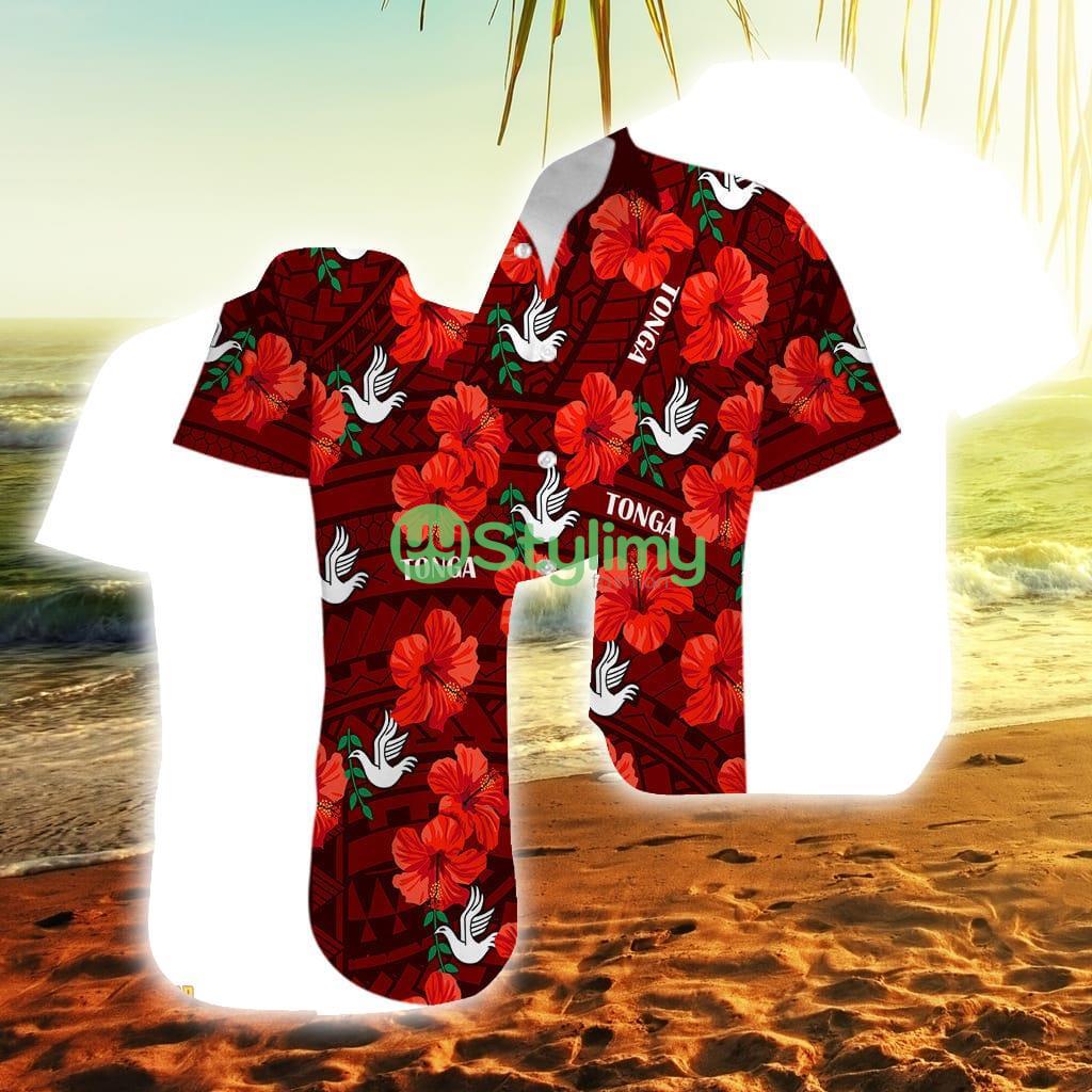 Custom Name And Number Tonga Rugby Polynesian Style With Hibiscus Tonga Button Down Hawaiian Shirt Trending Summer 2 Custom Name And Number Tonga Rugby Polynesian Style With Hibiscus Tonga Button Down Hawaiian Shirt Trending Summer Product Photo 1