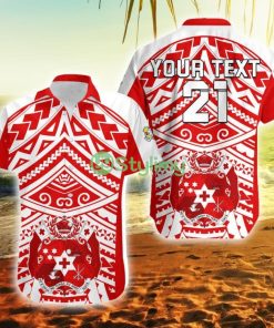 Custom Name And Number Tonga Rugby Sevens Coat Of Arms Tribal Polynesian Pattern Tonga Button Down Hawaiian Shirt Trending Summer Product Photo 1