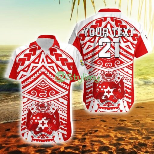 Custom Name And Number Tonga Rugby Sevens Coat Of Arms Tribal Polynesian Pattern Tonga Button Down Hawaiian Shirt Trending Summer Product Photo 1