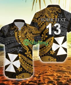 Custom Name And Number Wallis And Futuna Enjoy Polynesian Flowers Version Gold Wallis And Futuna Button Down Hawaiian Shirt Trending Summer Product Photo 1