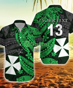 Custom Name And Number Wallis And Futuna Enjoy Polynesian Flowers Version Green Wallis And Futuna Button Down Hawaiian Shirt Trending Summer Product Photo 1