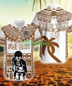 Custom Text And Number Fiji Rugby Pacific The Bati Brown Fijian Tapa Fiji Button Down Hawaiian Shirt Trending Summer Product Photo 1