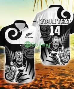 Custom Text And Number New Zealand Silver Fern Rugby All Black Maori Koru New Zealand Button Down Hawaiian Shirt Trending Summer Product Photo 1