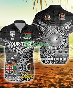 Custom Vanuatu Fiji Polo Shirt Together Black Vanuatu Button Down Hawaiian Shirt Trending Summer Product Photo 1