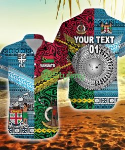 Custom Vanuatu Fiji Polo Shirt Together Bright Color, Custom Text And Number Vanuatu Button Down Hawaiian Shirt Trending Summer Product Photo 1
