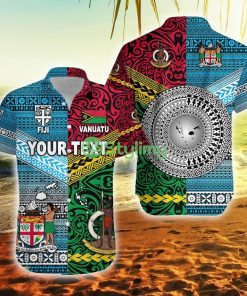 Custom Vanuatu Fiji T Shirt Together Bright Color, Custom Text And Number Vanuatu Button Down Hawaiian Shirt Trending Summer Product Photo 1
