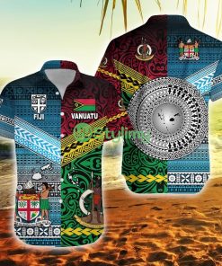 Custom Vanuatu Fiji Zip Hoodie Together Blue Vanuatu Button Down Hawaiian Shirt Trending Summer Product Photo 1