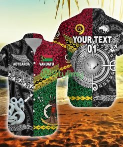 Custom Vanuatu New Zealand T Shirt Together Black, Custom Text And Number Vanuatu Button Down Hawaiian Shirt Trending Summer Product Photo 1