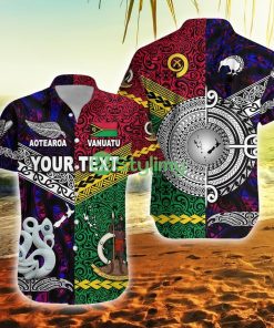 Custom Vanuatu New Zealand T Shirt Together Purple, Custom Text And Number Vanuatu Button Down Hawaiian Shirt Trending Summer Product Photo 1