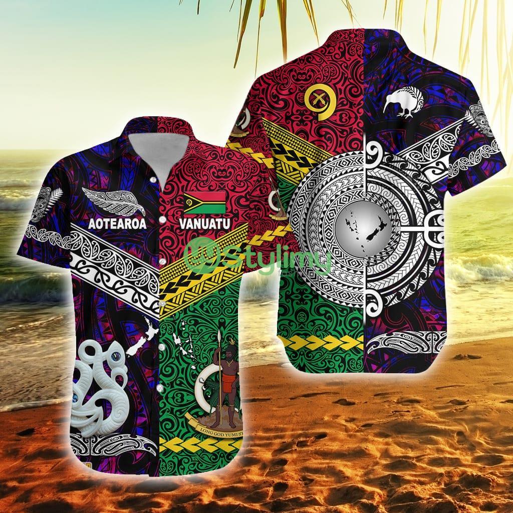 Custom Vanuatu New Zealand T Shirt Together Purple Vanuatu Button Down Hawaiian Shirt Trending Summer 2 Custom Vanuatu New Zealand T Shirt Together Purple Vanuatu Button Down Hawaiian Shirt Trending Summer Product Photo 1