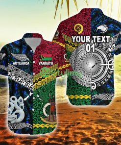 Custom Vanuatu New Zealand Zip Hoodie Together Blue, Custom Text And Number Vanuatu Button Down Hawaiian Shirt Trending Summer Product Photo 1