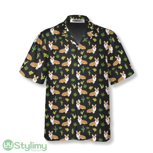 Cute Corgi with Cactus Pattern Corgi Hawaiian Shirt Product Photo 1