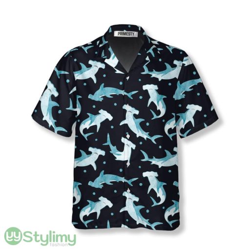 Cute Hammerhead Shark and Blue Dot Pattern Shark Shirts Shark Hawaiian Shirt Product Photo 1