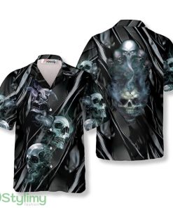 Dark Molten Metal Splash Wave Skull Hawaiian Shirt Product Photo 1