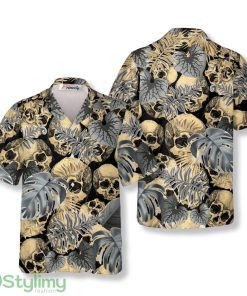 Dark Tropical Leaves Skull Hawaiian Shirt Product Photo 1