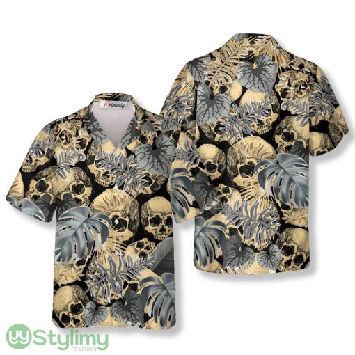 Dark Tropical Leaves Skull Hawaiian Shirt Product Photo 1