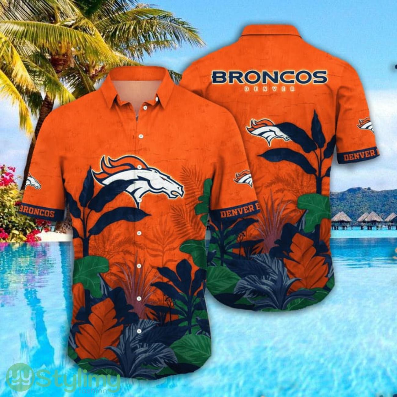 Denver Broncos NFL Tropical Leaves Pattern Hawaiian Shirt For Fans 2 Denver Broncos NFL Tropical Leaves Pattern Hawaiian Shirt For Fans Product Photo 1