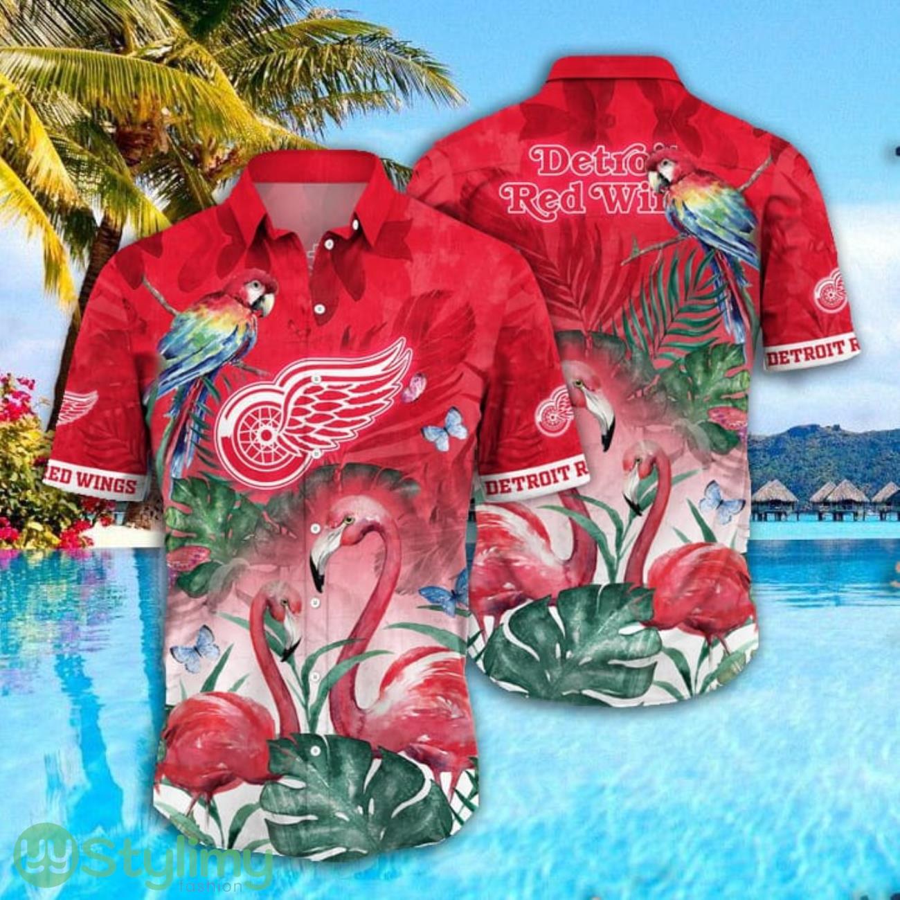 Detroit Red Wings NHL Parrot Falamingo Pattern Hawaiian Shirt Cute Summer Gift 2 Detroit Red Wings NHL Parrot Falamingo Pattern Hawaiian Shirt Cute Summer Gift Product Photo 1