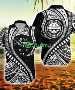 Federated States Of Micronesia Black Polynesian Wave Style Federated States Of Micronesia Button Down Hawaiian Shirt Trending Summer Product Photo 1