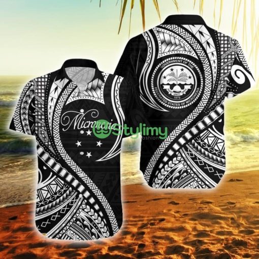 Federated States Of Micronesia Black Polynesian Wave Style Federated States Of Micronesia Button Down Hawaiian Shirt Trending Summer Product Photo 1