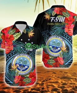 Federated States Of Micronesia Hibiscus Flowers Fsm Seal Polynesian Federated States Of Micronesia Button Down Hawaiian Shirt Trending Summer Product Photo 1