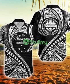 Federated States Of Micronesia Independence Day Black Polynesian Wave Style Federated States Of Micronesia Button Down Hawaiian Shirt Trending Summer Product Photo 1