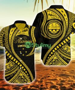 Federated States Of Micronesia Independence Day Gold Polynesian Wave Style Federated States Of Micronesia Button Down Hawaiian Shirt Trending Summer Product Photo 1