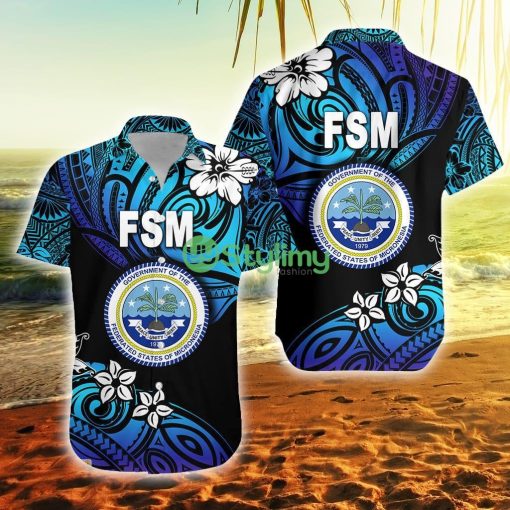 Federated States Of Micronesia Unique Vibes Blue Federated States Of Micronesia Button Down Hawaiian Shirt Trending Summer Product Photo 1