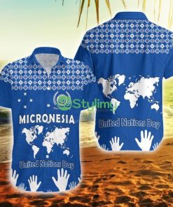Federated States Of Micronesia United Nations Day Blue Simple World Map Version Federated States Of Micronesia Button Down Hawaiian Shirt Trending Summer Product Photo 1