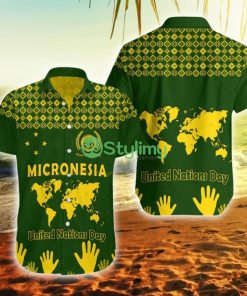 Federated States Of Micronesia United Nations Day Green Simple World Map Version Federated States Of Micronesia Button Down Hawaiian Shirt Trending Summer Product Photo 1