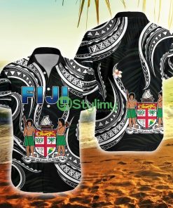 Fiji Coat Of Arms Polynesian Mix Coconut Pattern Fiji Button Down Hawaiian Shirt Trending Summer Product Photo 1