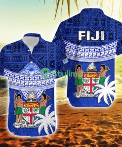Fiji Coat Of Arms Polynesian Tapa Palm Tree Fiji Button Down Hawaiian Shirt Trending Summer Product Photo 1