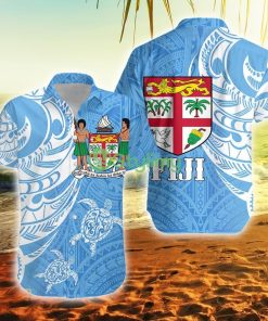 Fiji Coat Of Arms Turquoise Color Fiji Button Down Hawaiian Shirt Trending Summer Product Photo 1