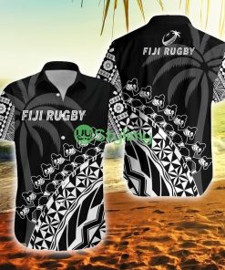 Fiji Rugby Fijian Cibi Dance Tapa Pattern Black Fiji Button Down Hawaiian Shirt Trending Summer Product Photo 1