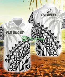 Fiji Rugby Fijian Cibi Dance Tapa Pattern White Fiji Button Down Hawaiian Shirt Trending Summer Product Photo 1
