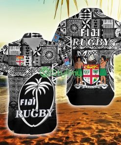 Fiji Rugby Flying Fijians Black Tapa Pattern Fiji Button Down Hawaiian Shirt Trending Summer Product Photo 1