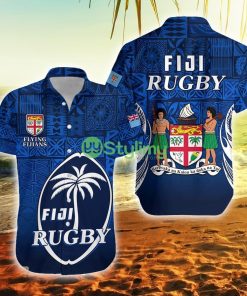 Fiji Rugby Flying Fijians Blue Tapa Pattern Fiji Button Down Hawaiian Shirt Trending Summer Product Photo 1