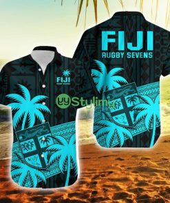 Fiji Rugby Sevens Tapa Palm Tree And Fijian Coat Of Arms Fiji Button Down Hawaiian Shirt Trending Summer Product Photo 1