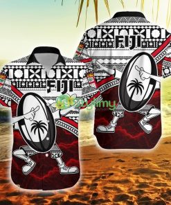 Fiji Rugby Tapa Cloth Dab Trend Creative Red Fiji Button Down Hawaiian Shirt Trending Summer Product Photo 1