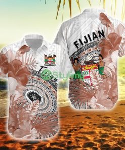 Fiji Tapa White Fijian Masi Be Loved Hibiscus Fiji Button Down Hawaiian Shirt Trending Summer Product Photo 1
