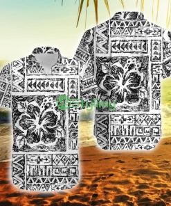 Fiji Tribal Black Triple Hibiscus Tapa Style Fiji Button Down Hawaiian Shirt Trending Summer Product Photo 1