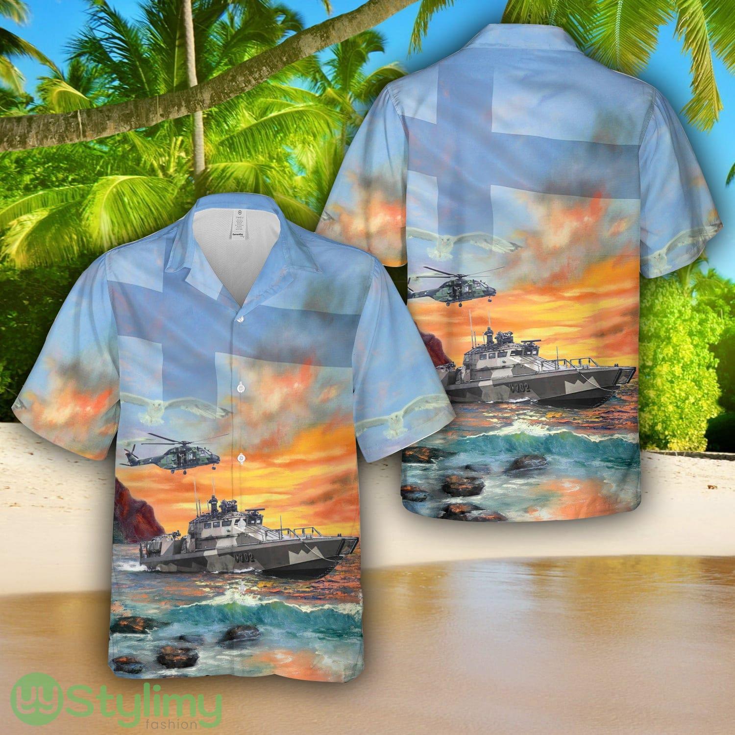 Finland Navy Jehu-class boat and NH-90 helicopter Hawaiian Shirt Beach Season Gift 2 Finland Navy Jehu-class boat and NH-90 helicopter Hawaiian Shirt Beach Season Gift Product Photo 1