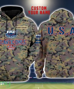 Florida Atlantic Owls 3D Printing Army Camo Pattern Unisex Hoodies Custom Name For Fans Product Photo 1