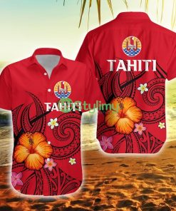 French Polynesia Hibiscus With Tribal French Polynesia Button Down Hawaiian Shirt Trending Summer Product Photo 1