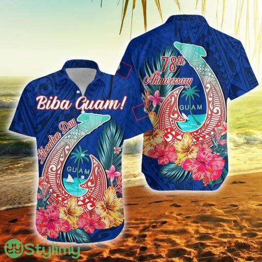 Guam Liberation Day Polynesian Fish Hook Happy 78th Anniversary Guam Button Down Hawaiian Shirt Trending Summer