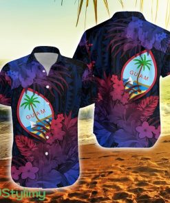 Guam Polynesian Tropical Flowers Gradient Vibes Guam Button Down Hawaiian Shirt Trending Summer Product Photo 1