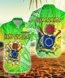 Happy Mangaia Gospel Day Cook Islands Coat Of Arms Polynesian Pattern Cook Islands Button Down Hawaiian Shirt Trending Summer Product Photo 1